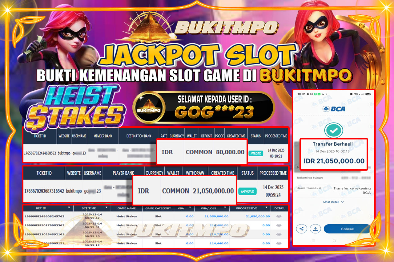 BUKITMPO JACKPOT HEIST STAKES - PG SOFT Rp.21.050.000,- LUNAS